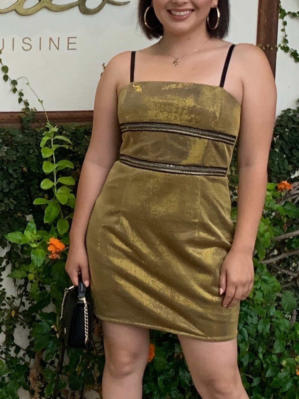 Strappy gold metal mesh Mini Dress with Embellished Waist